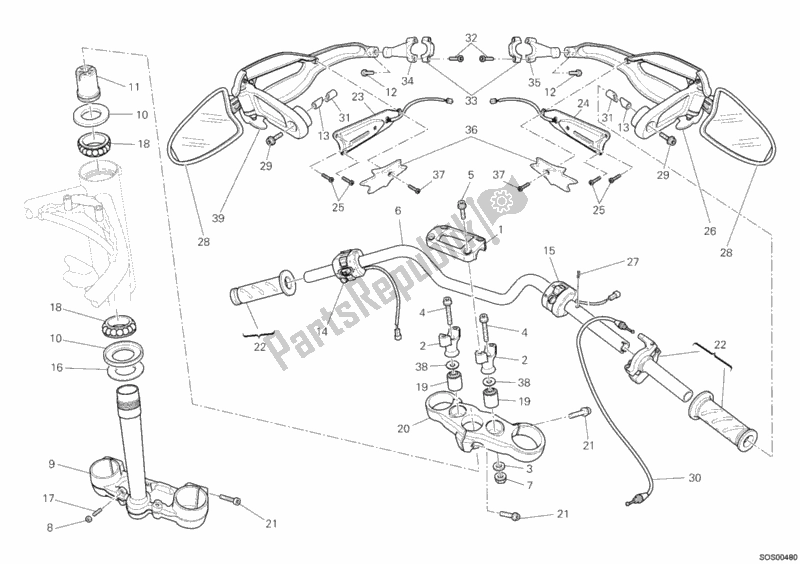 All parts for the Handlebar of the Ducati Hypermotard 1100 EVO USA 2012